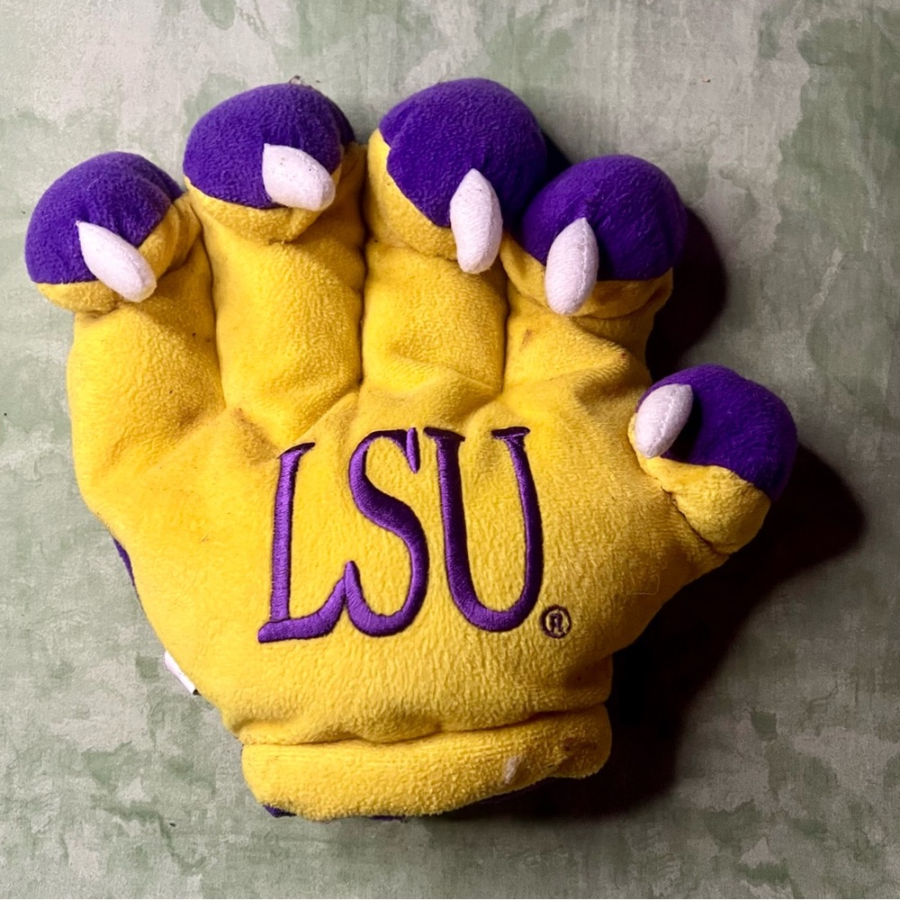 Purple LSU “GEAUX TIGERS” Plush Hand Claw